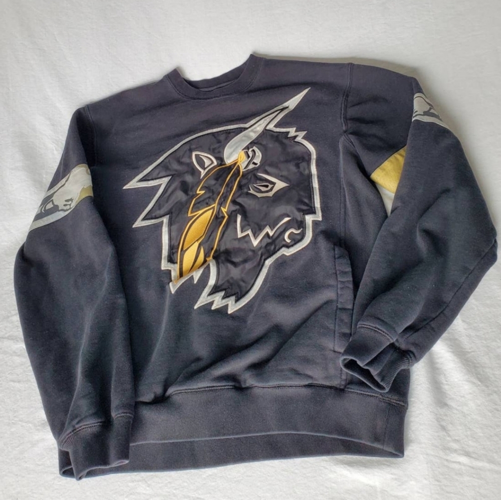 10.Deep Dark Gray and Yellow Graphic Crewneck Sweater